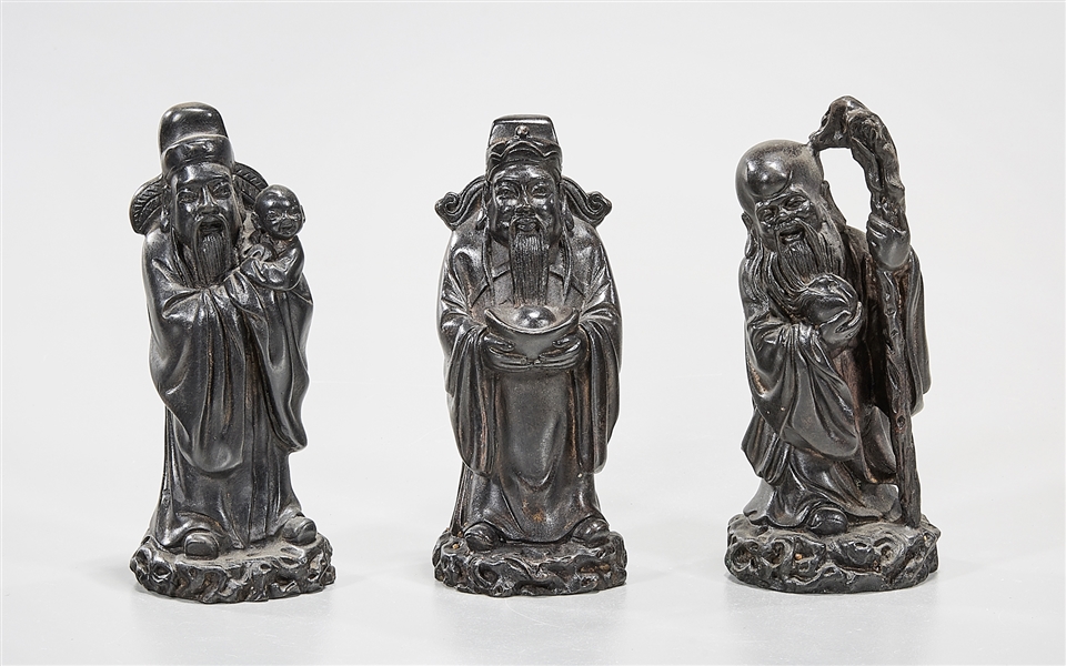 Appraisal: Group of three Chinese metal Star God figures x x