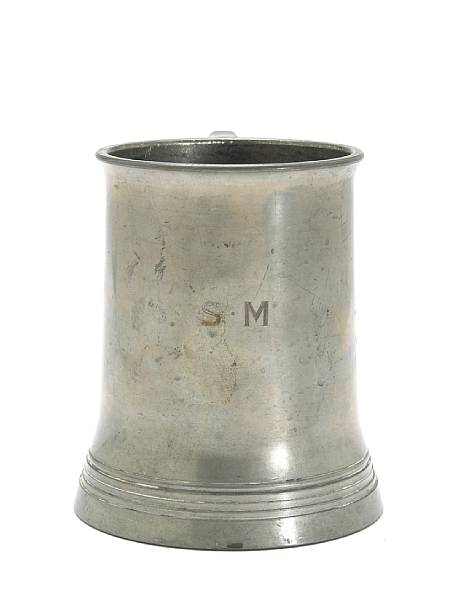 Appraisal: An engraved Pewter tankard glass bottom engraved with the initials