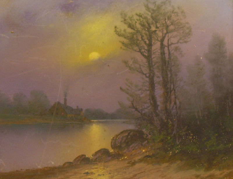 Appraisal: Unframed Pastel on Board Moonlit River View inscribed Russell l