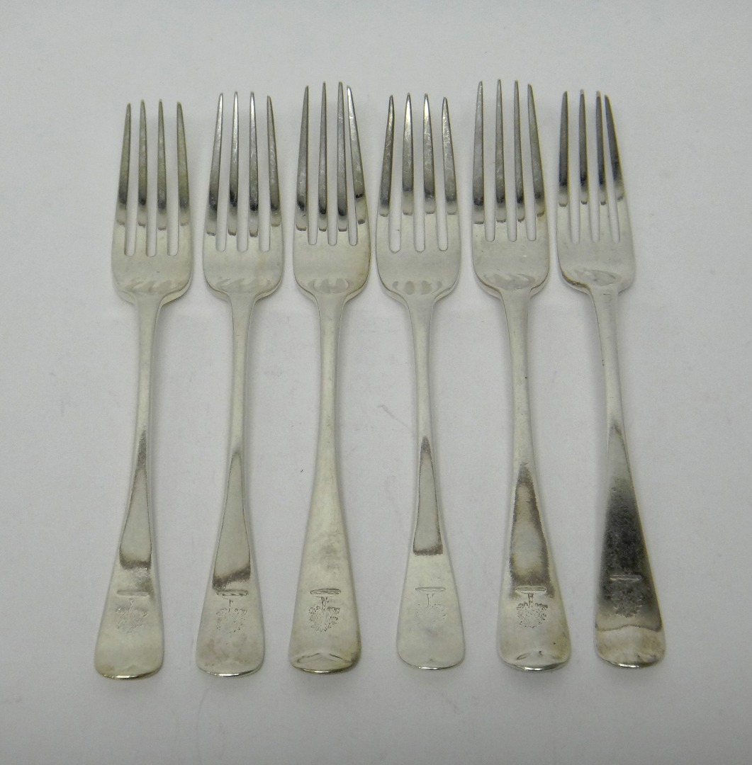 Appraisal: Six silver Old English pattern table forks including three London