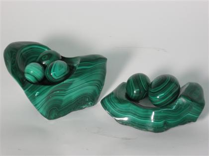 Appraisal: abstract carved malachite vessels th century Together with fine various