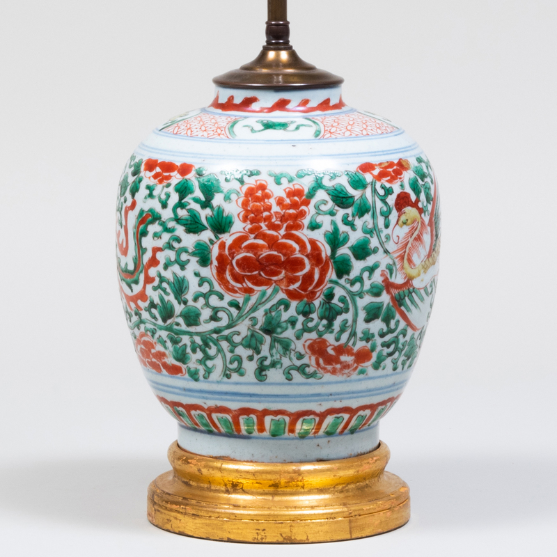 Appraisal: CHINESE FAMILLE VERTE PORCELAIN GINGER JAR MOUNTED AS A LAMP