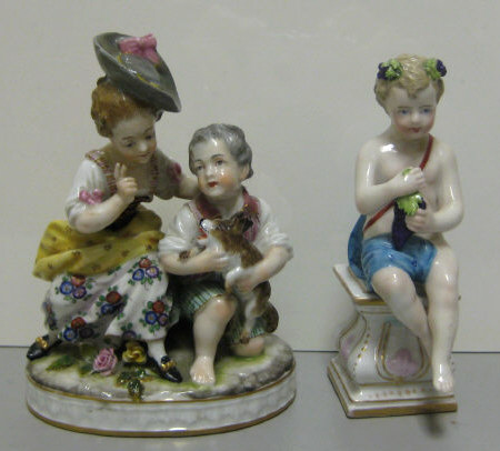 Appraisal: TWO MEISSEN STYLE PORCELAIN FIGURES A group of women and