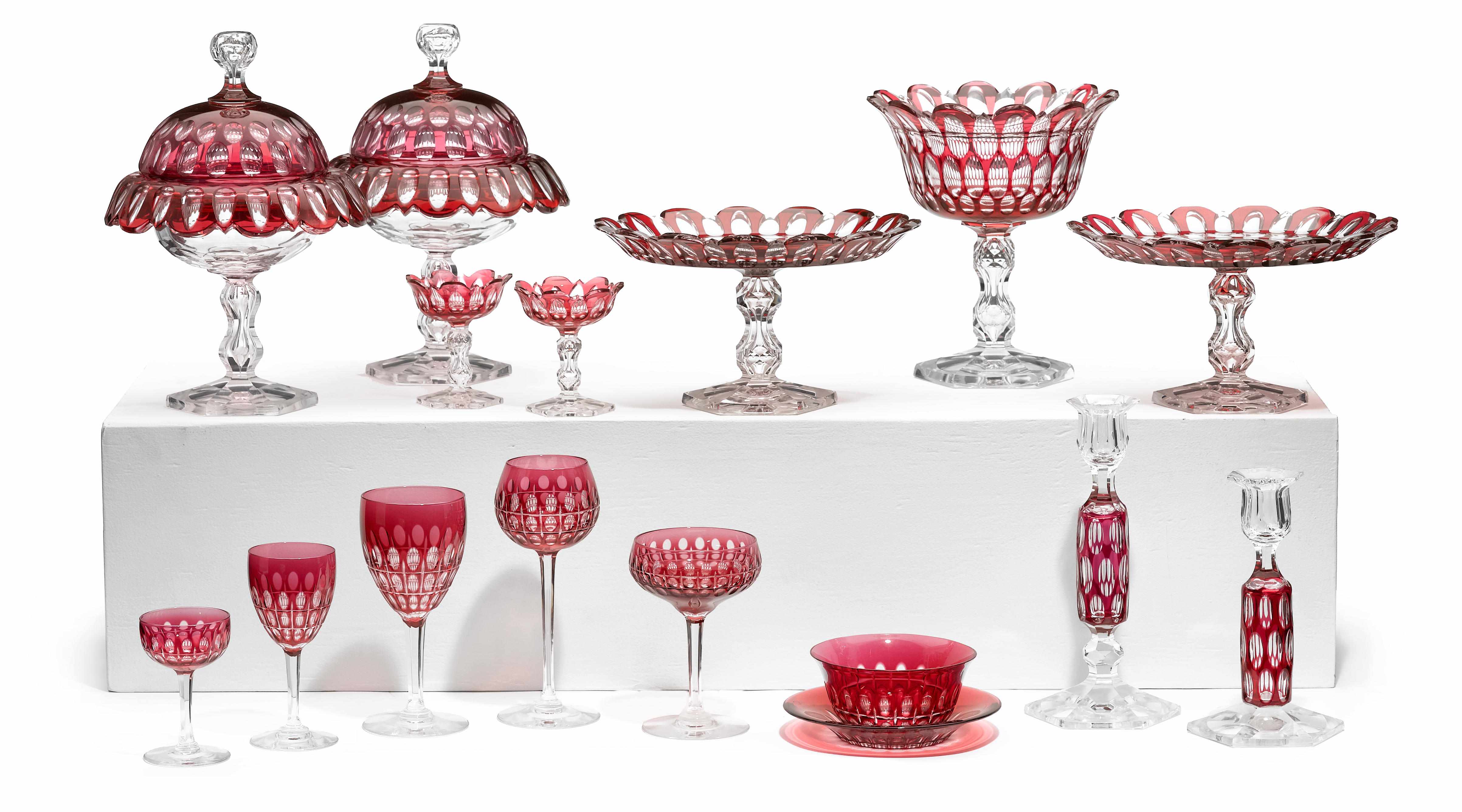 Appraisal: An assembled suite of cranberry flashed cut to clear glass