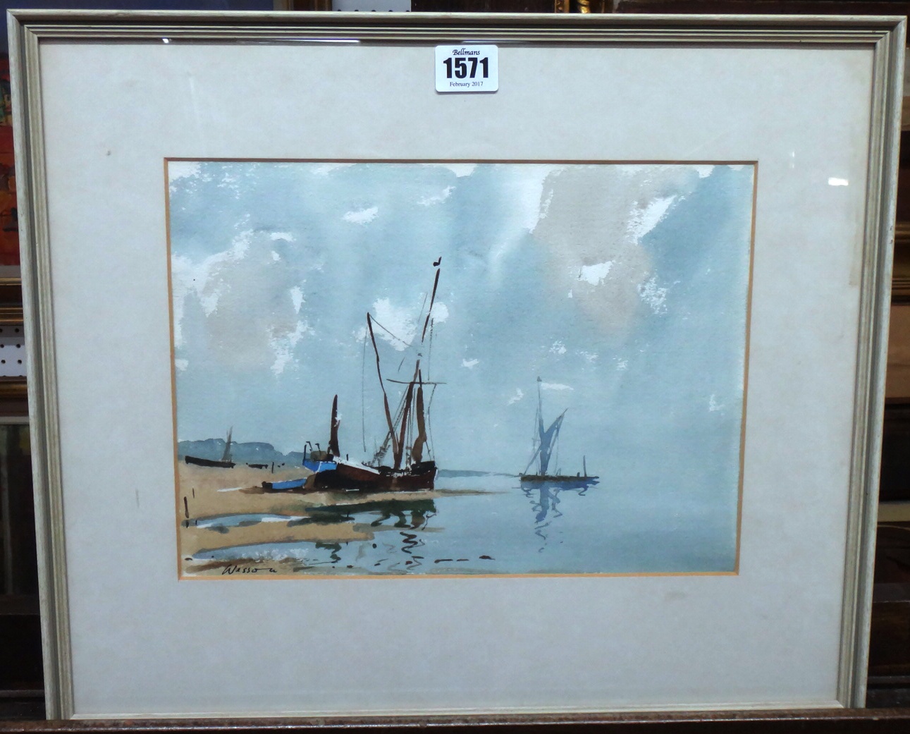 Appraisal: Edward Wesson - Boats at low tide watercolour signed cm