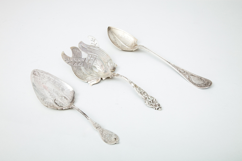 Appraisal: AMERICAN ART NOUVEAU SILVER SERVING FORK A WHITING STERLING SPOON