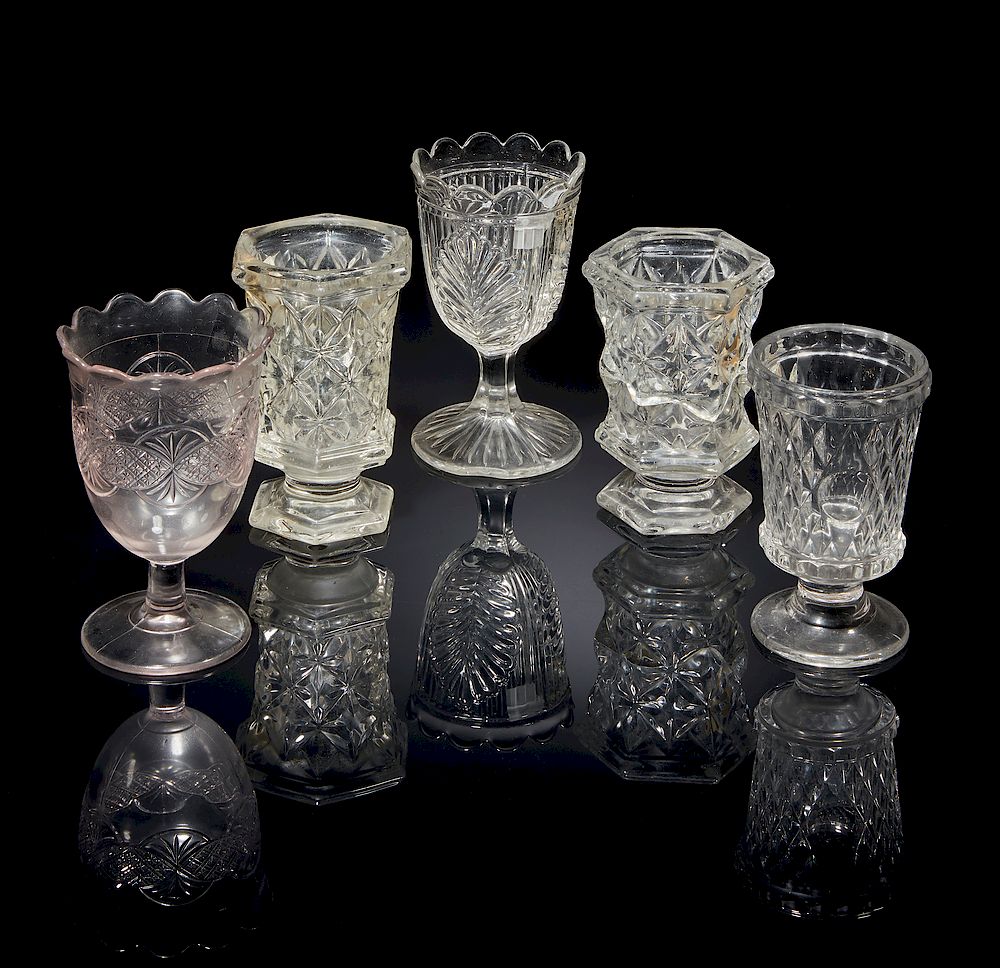 Appraisal: Five Glass Items Five pressed glass items comprising two spooners