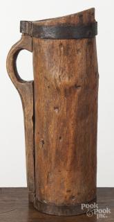 Appraisal: Large wooden pitcher with iron strapping th c '' h