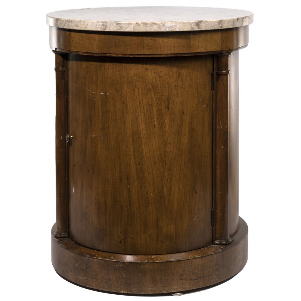 Appraisal: BAKER BARREL TABLE WITH MARBLE TOPHaving a door with a