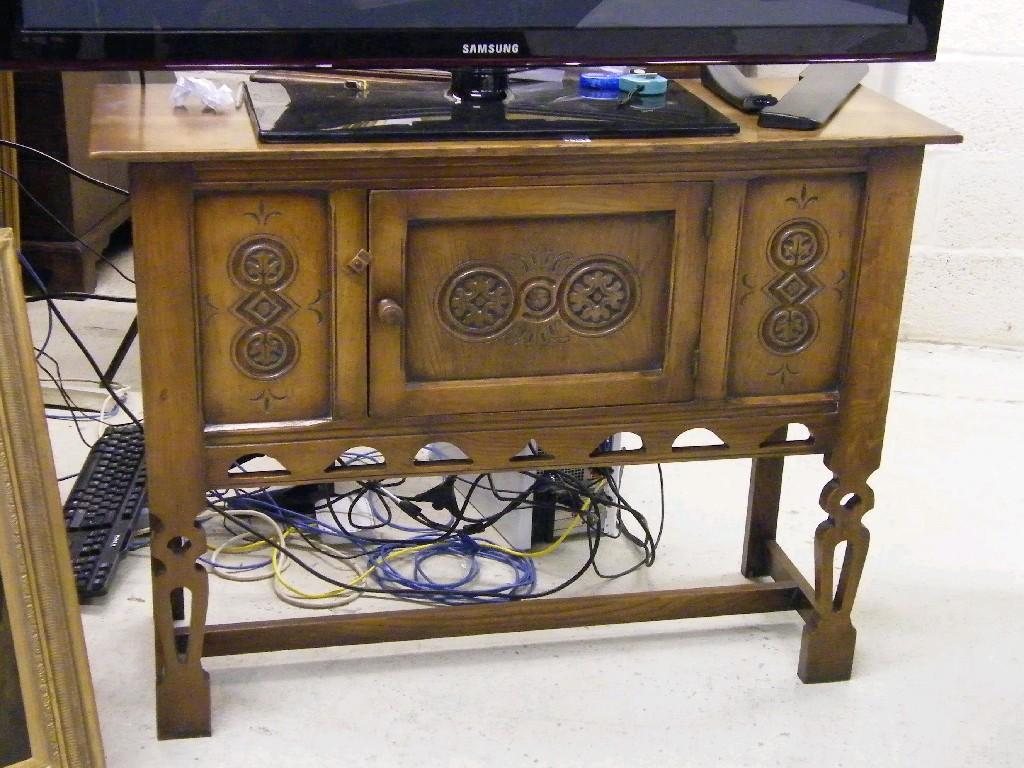 Appraisal: Arts Crafts style oak small side cabinet the triple panelled