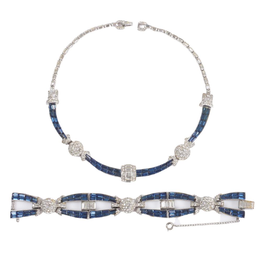 Appraisal: Boucher Retro necklace and bracelet set with sapphire and colorless