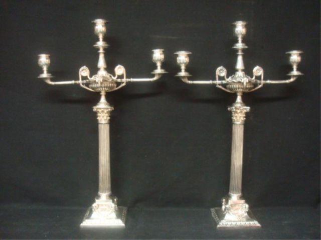 Appraisal: Elkington Co Silverplate Candlebra Super quality arm with ram heads