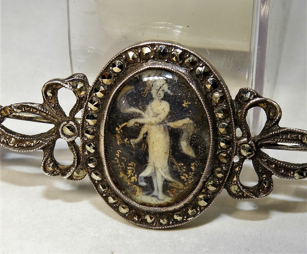 Appraisal: C FRENCH MARCASITE EN GRISAILLE PORTRAIT BROOCH France C Finely