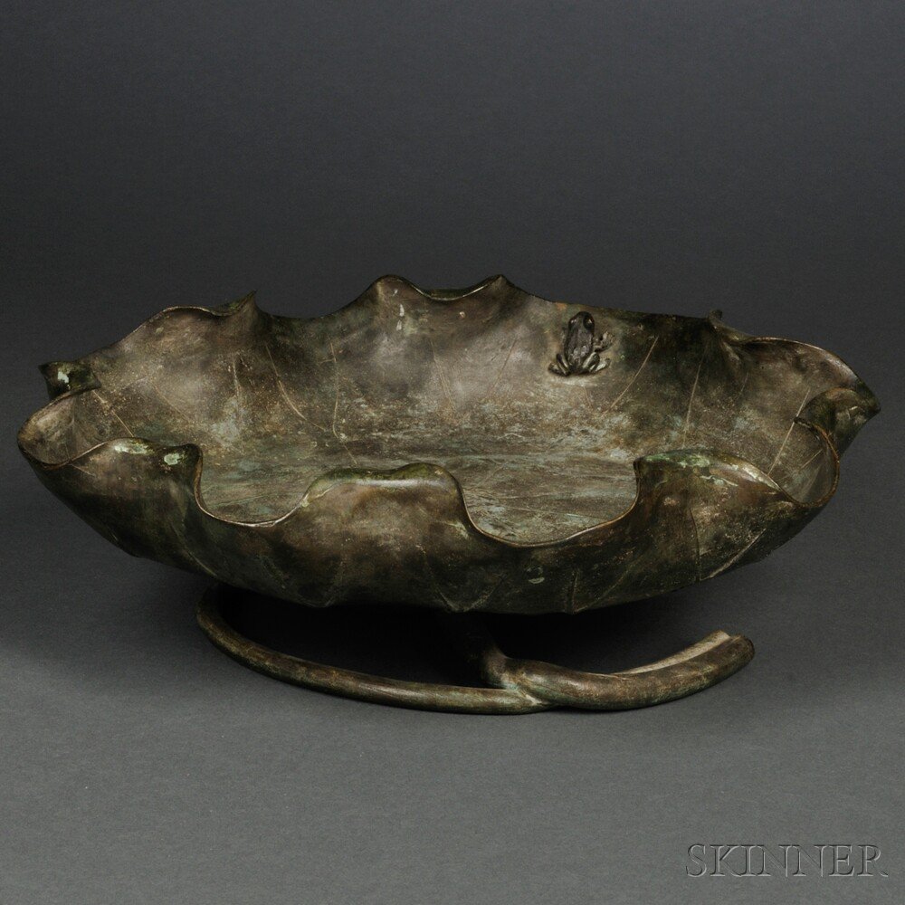 Appraisal: Bronze Footed Lotus Dish Japan th century in the form