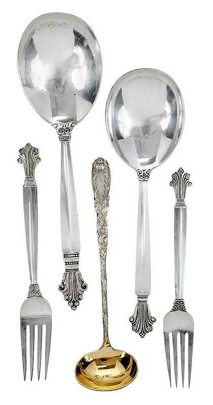 Appraisal: Five Sterling Serving Pieces Jensen Tiffany four piece George Jensen