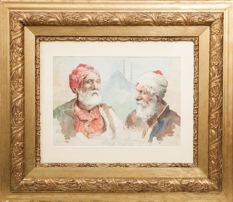 Appraisal: Middle Eastern School Two Men Watercolor on paper indistinctly signed