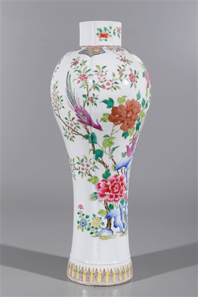 Appraisal: Chinese Kangxi-style famille rose enameled porcelain vase with birds and