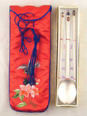 Appraisal: A Chinese white metal untested long spoon and chopsticks with