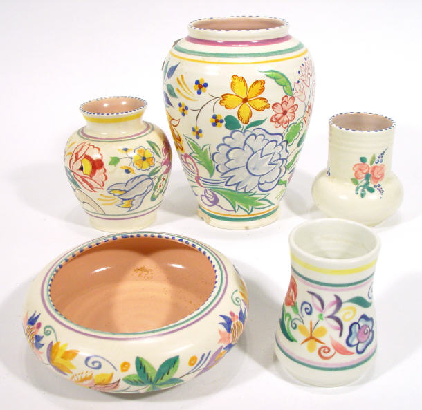 Appraisal: Five Poole pottery items including an Art Deco style vase