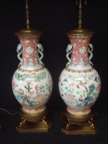 Appraisal: Pair of Asian -Handled Vases as Lamps From a Purchase