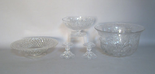 Appraisal: Three colorless glass bowls together with a pair of candlesticks