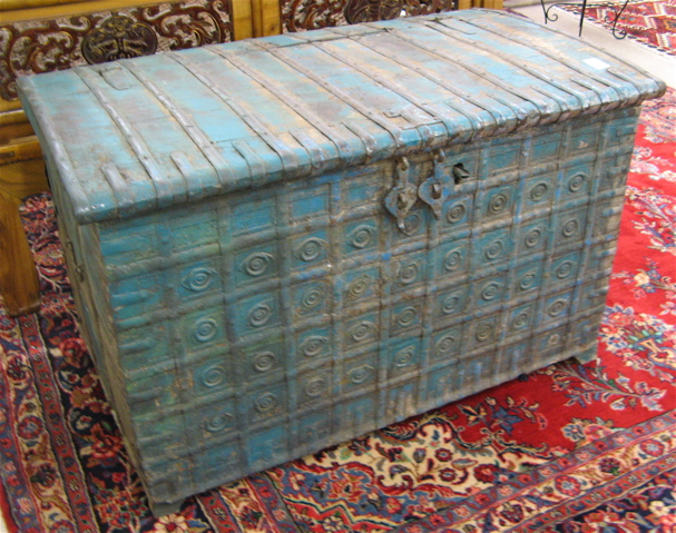 Appraisal: EAST INDIAN LIFT-TOP CARGO CHEST of wood construction encased in