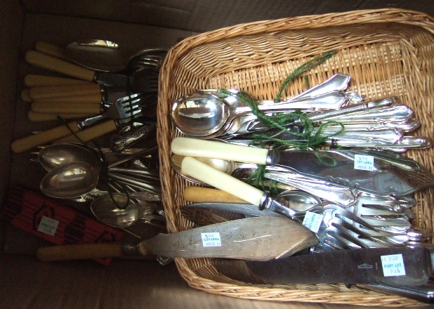 Appraisal: A quantity of mostly plated table flatware including a three