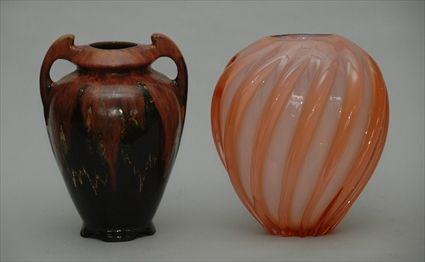 Appraisal: Peach-Colored Vase together with an Art Pottery Vase