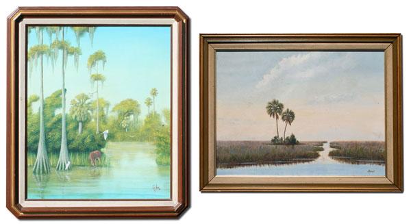 Appraisal: PIECE FLORIDA LANDSCAPE PAINTINGS Florida Wetlands painting signed Doreen Oil