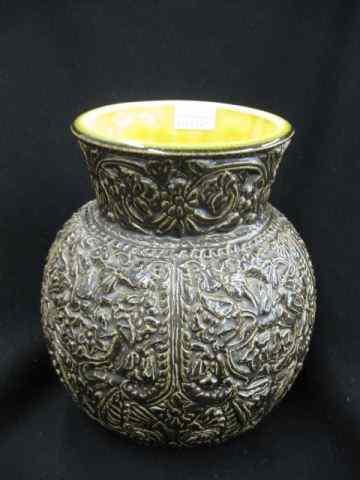 Appraisal: Rookwood Art Pottery Vase elaborate carved raised floral rich brown