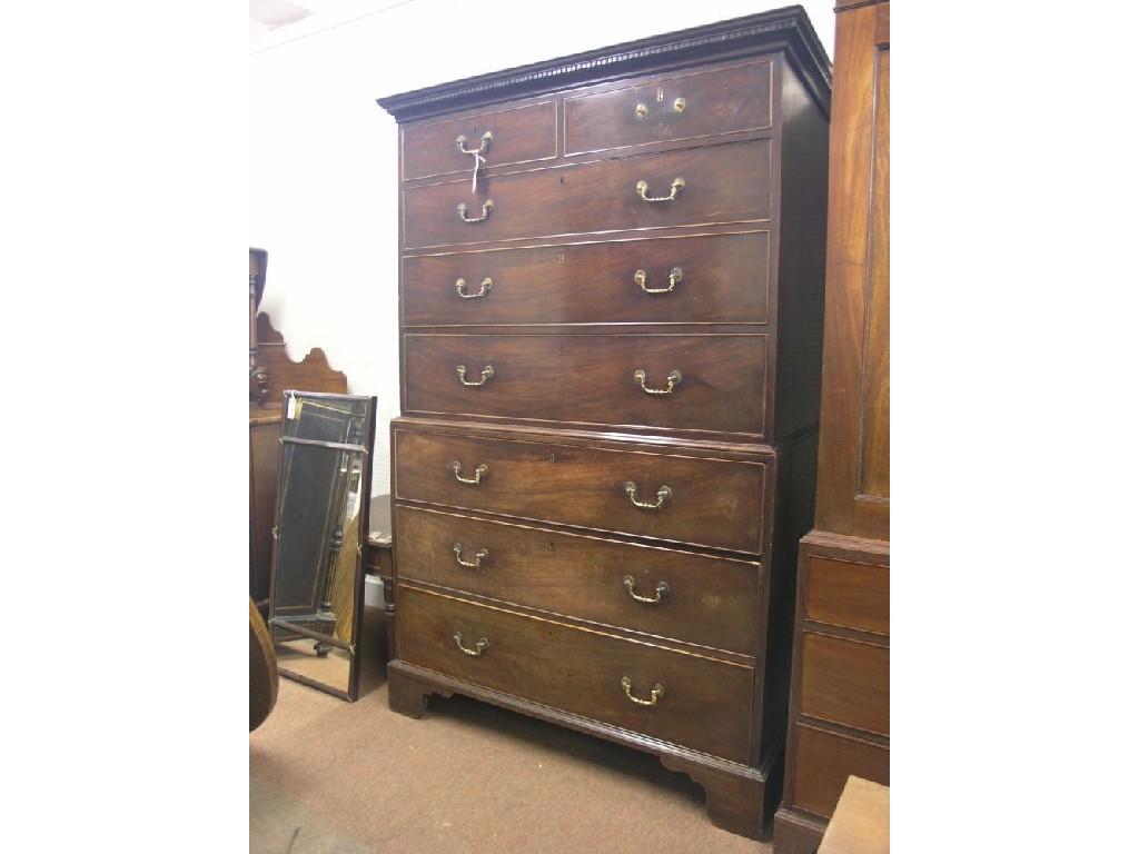 Appraisal: A George III mahogany chest on chest dentil pediment above