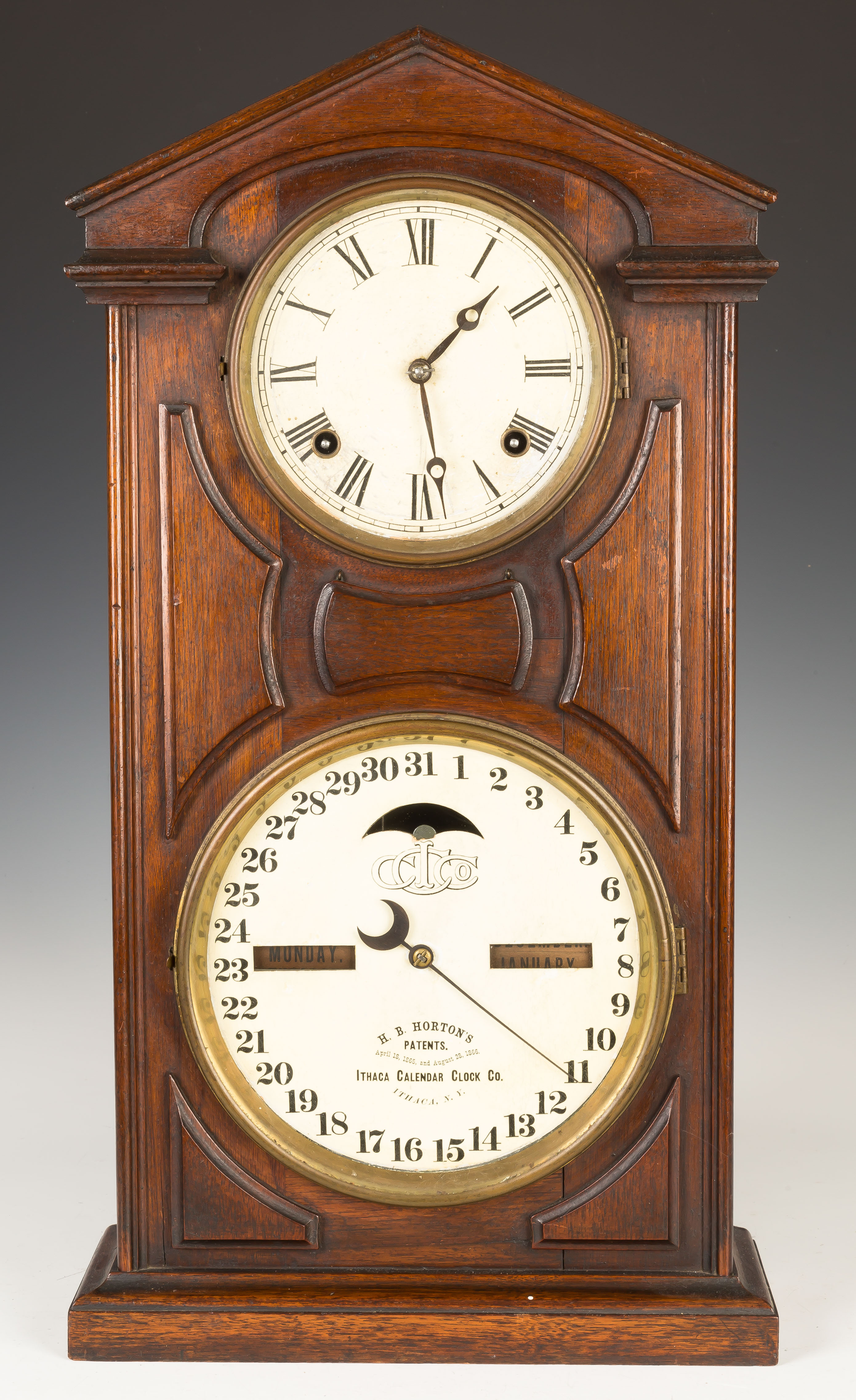 Appraisal: Ithaca Cottage Calendar Shelf Clock Walnut case old finish Original