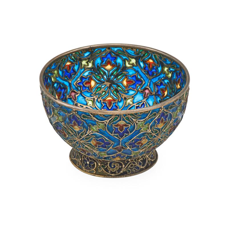 Appraisal: RUSSIAN PLIQUE A JOUR ENAMELED SILVER BOWL Round bowl on