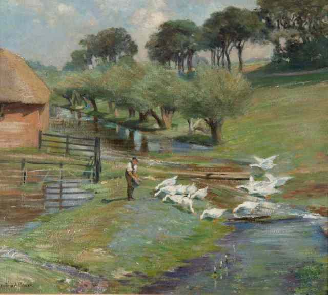 Appraisal: GEOFFREY ALAN BAKER - Farmer feeding Geese signed lower left