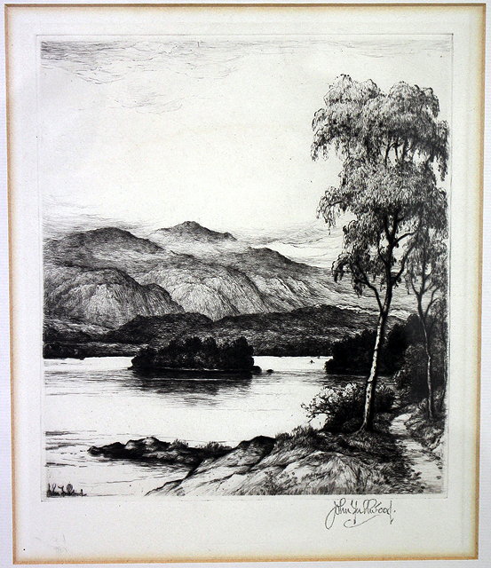 Appraisal: JOHN FALLWOODA pair of scottish highland loch landscape scenes etchings