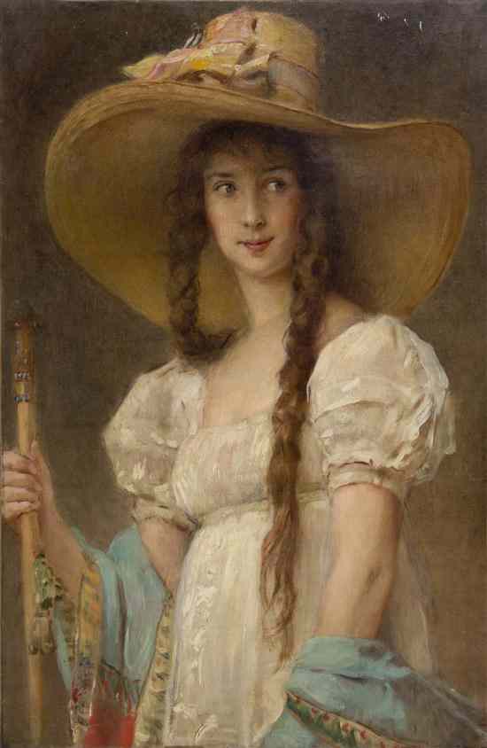 Appraisal: Konstantin Egorovich Makovsky Russian - Woman in White with Hat