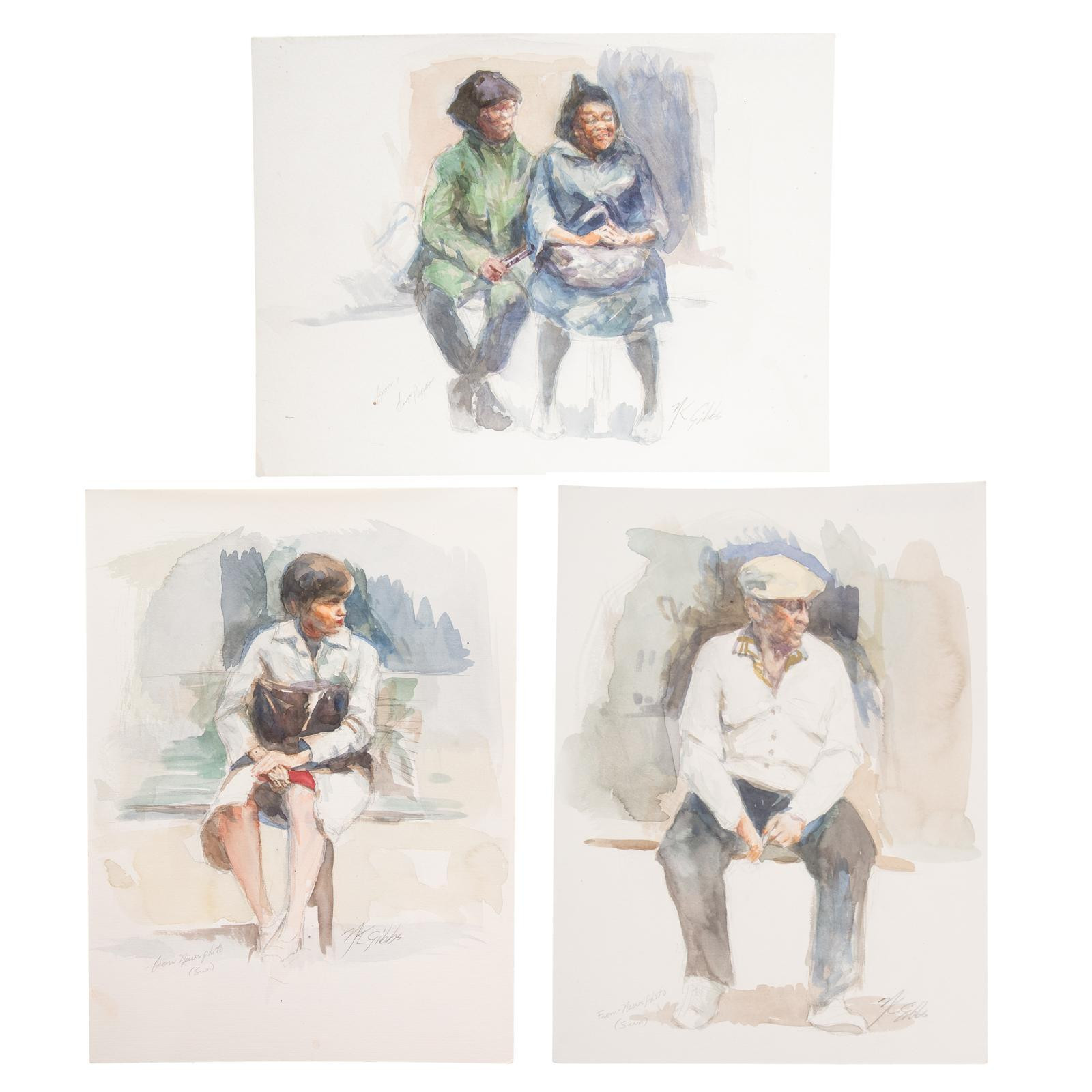 Appraisal: NATHANIEL K GIBBS THREE SIGNED WATERCOLORS American - Watercolors on