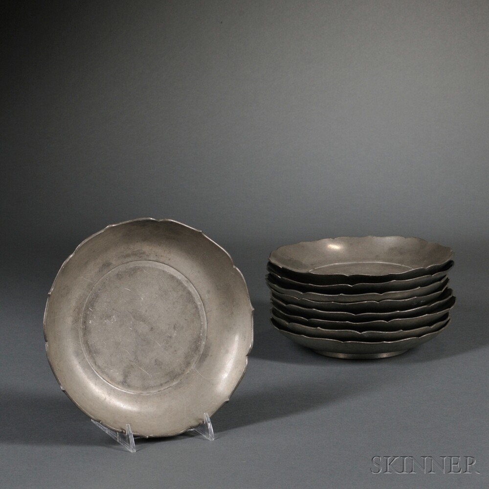 Appraisal: Nine Lotus-shaped Pewter Dishes China dia ht in Estimate -