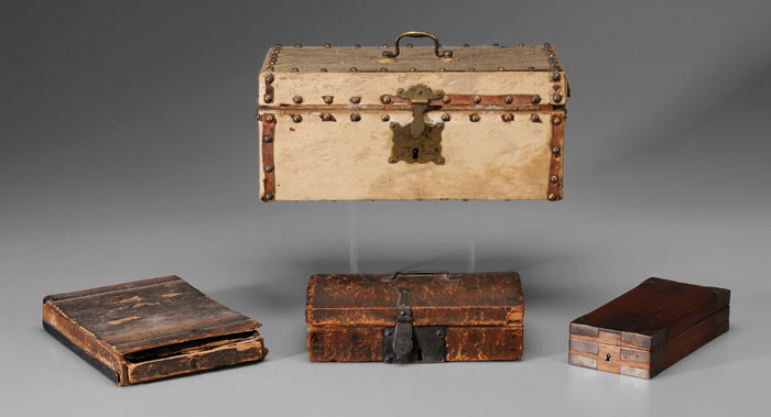 Appraisal: Four Boxes probably American th century shaving box leather-covered wood