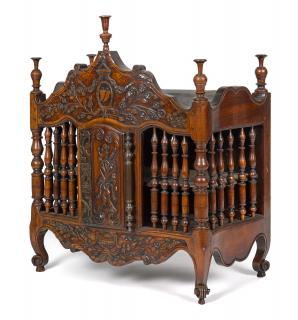 Appraisal: French walnut panetiere ca with heavily carved floral decoration ''