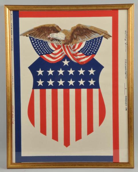 Appraisal: World War II Era Patriotic Sign With Eagle Framed This