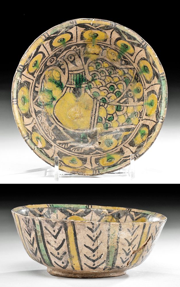 Appraisal: th C Persian Ceramic Bowl w Bird - ex Stendahl