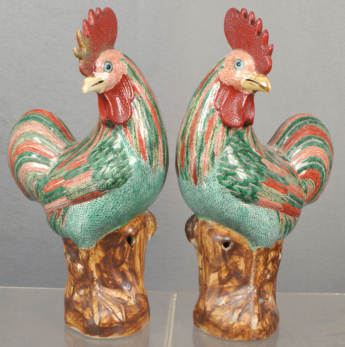 Appraisal: Chinese export porcelain Famille Verte pair of roosters h impressed