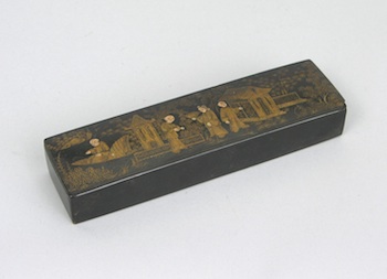 Appraisal: A Chinese Lacquered Box with Gilt Decorations Of elongated form