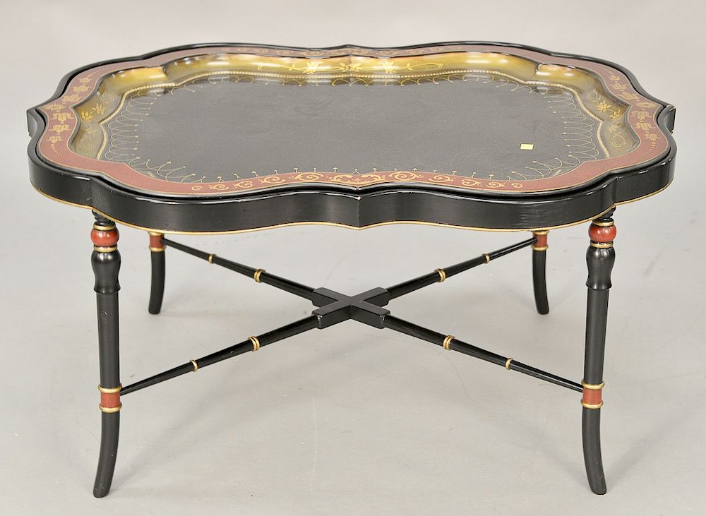 Appraisal: Regency style tray top low table shaped oblong top raised