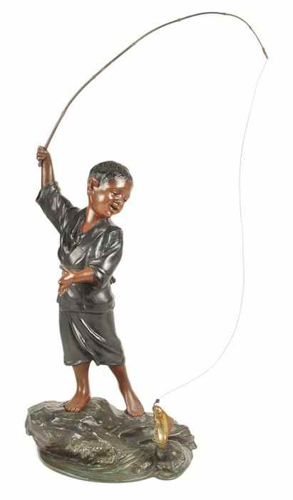 Appraisal: A Japanese painted and patinated bronze model of a fisher