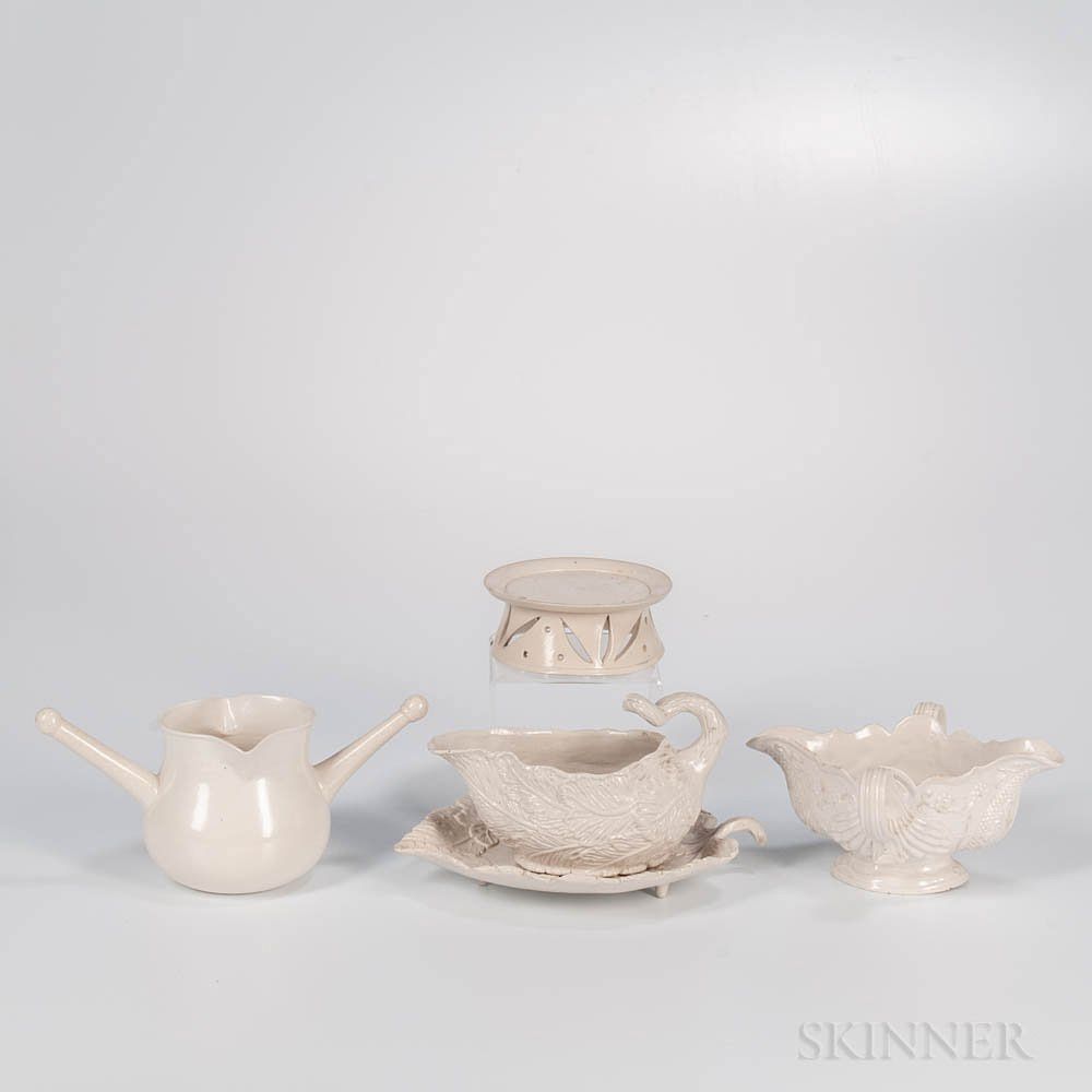 Appraisal: Three Staffordshire White Salt-glazed Stoneware Table Items Three Staffordshire White