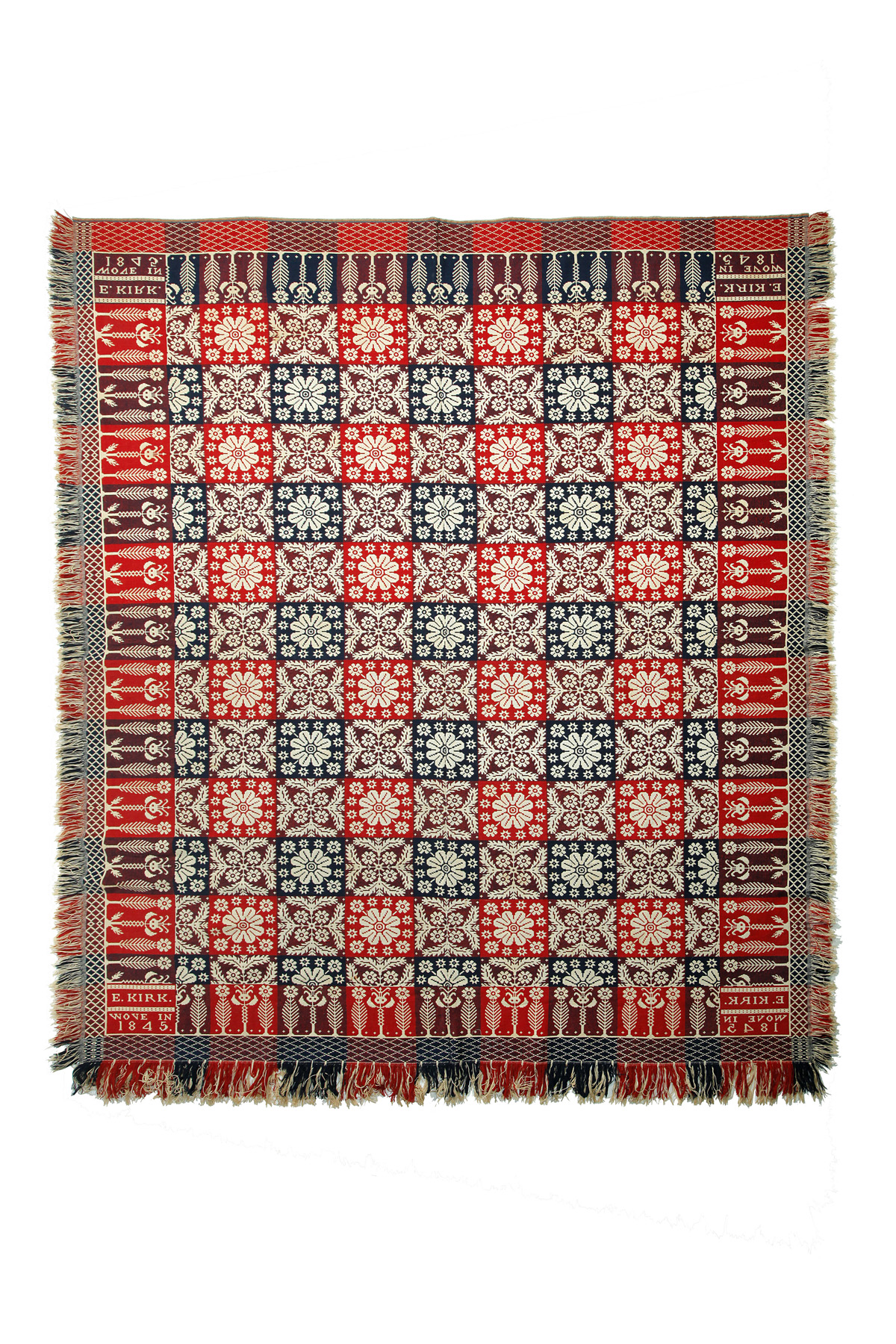 Appraisal: JACQUARD COVERLET American wool and cotton One-piece double weave Centerfield