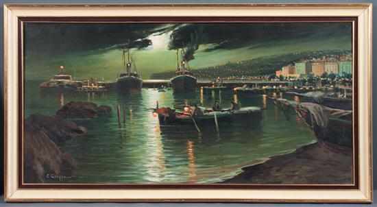 Appraisal: Carlo Ciappa Italian th century Harbor Scene at Night Naples