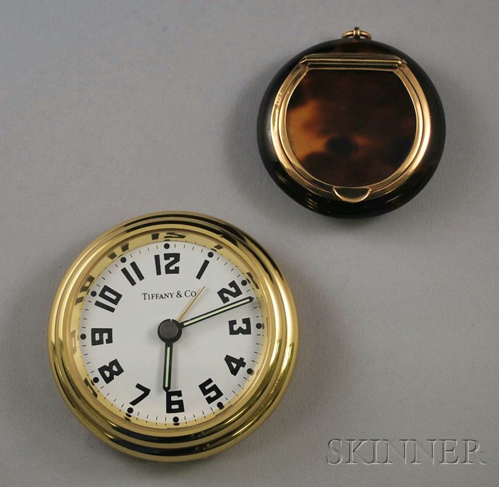 Appraisal: Tortoiseshell Compact and a Cased Tiffany Co Travel Clock